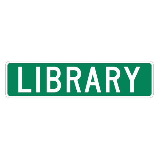 Library Supplemental Plaque - green horizontal rectangle plaque reading LIBRARY in white