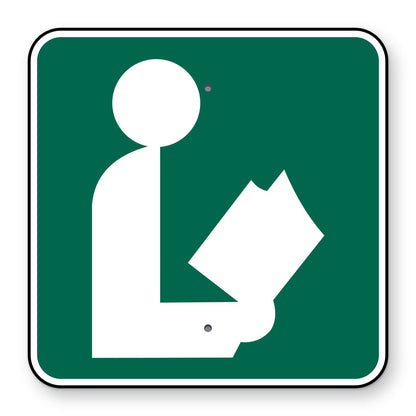 Library Symbol Sign I4-1 - green square sign with a white library symbol of a person reading an open book