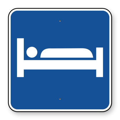 Lodging Symbol Sign D9-9 - blue square sign with a white bed and sleeping person