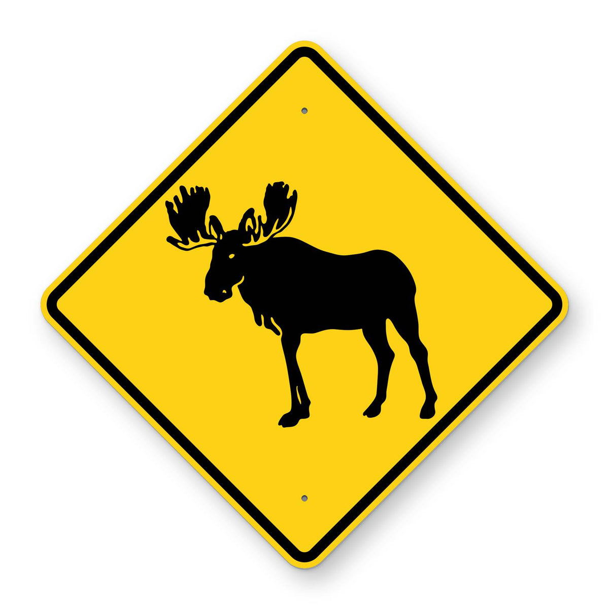 Moose Crossing Sign W11-21 - yellow diamond sign with a black moose