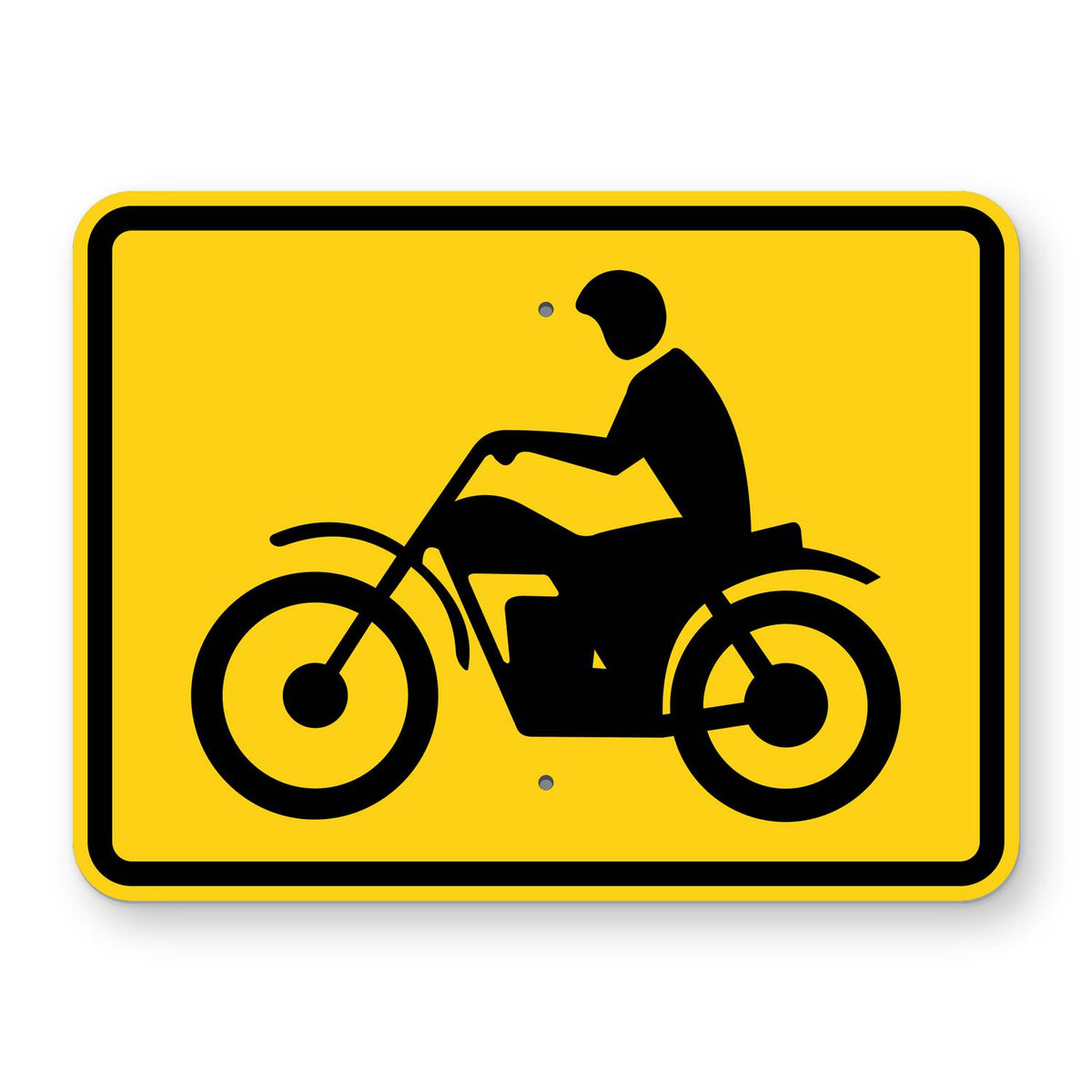 Motorcycle Plaque W8-15aP - yellow horizontal rectangle plaque with a black motorcycle and rider symbol