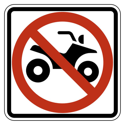 No ATV Symbol Sign R9-16 - white square sign with black all terrain vehicle pictograph and red circle-slash