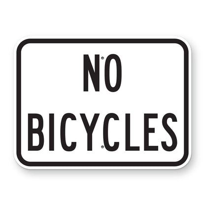 No Bicycles Plaque - white horizontal rectangle plaque reading NO BICYCLES