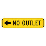 No Outlet Left Arrow Plaque W14-2aL - yellow horizontal rectangle sign reading NO OUTLET with a black left arrow
