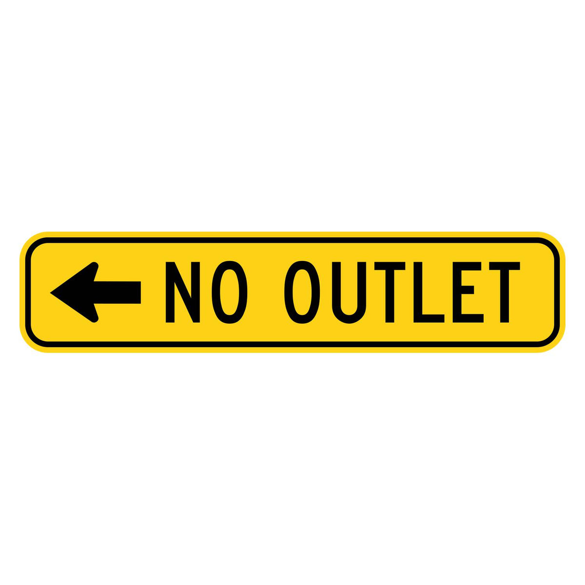 No Outlet Left Arrow Plaque W14-2aL - yellow horizontal rectangle sign reading NO OUTLET with a black left arrow