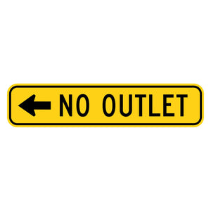 No Outlet Left Arrow Plaque W14-2aL - yellow horizontal rectangle sign reading NO OUTLET with a black left arrow