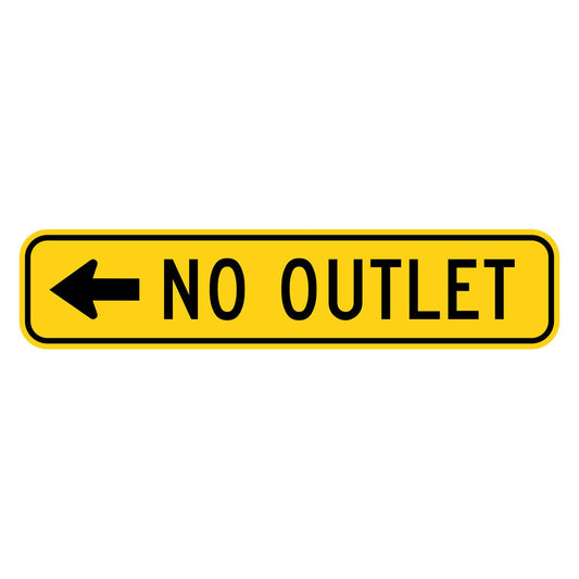 No Outlet Left Arrow Plaque W14-2aL - yellow horizontal rectangle sign reading NO OUTLET with a black left arrow
