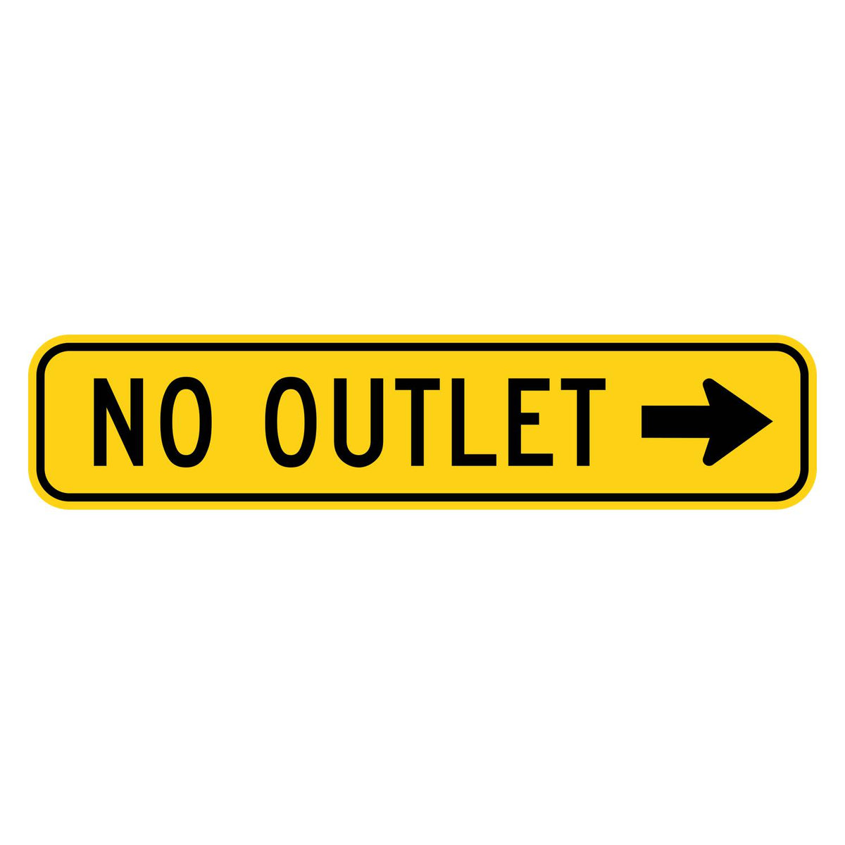 No Outlet Right Arrow Plaque W14-2aR - yellow horizontal rectangle sign reading NO OUTLET with a black right arrow