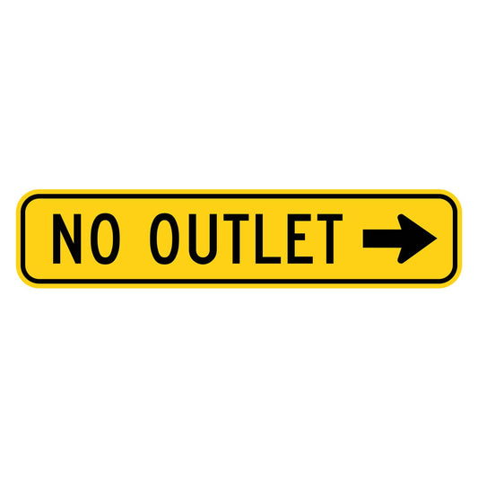 No Outlet Right Arrow Plaque W14-2aR - yellow horizontal rectangle sign reading NO OUTLET with a black right arrow