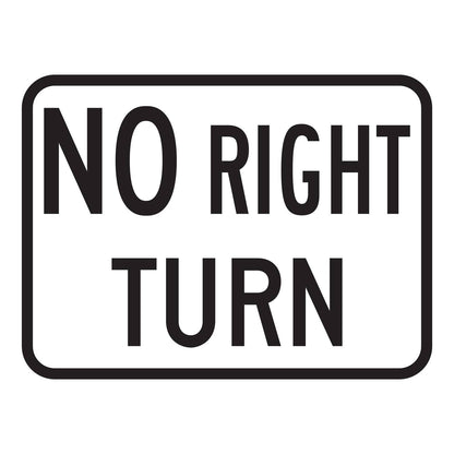 No Right Turn Plaque - white horizontal rectangle plaque reading NO RIGHT TURN