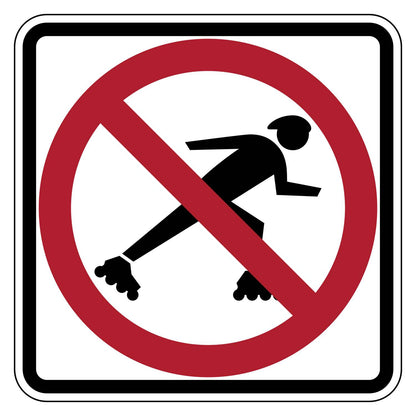 No Skaters Symbol Sign R9-13 - white square sign with black inline skater pictograph and red circle-slash