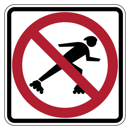 No Skaters Symbol Sign R9-13 - white square sign with black inline skater pictograph and red circle-slash