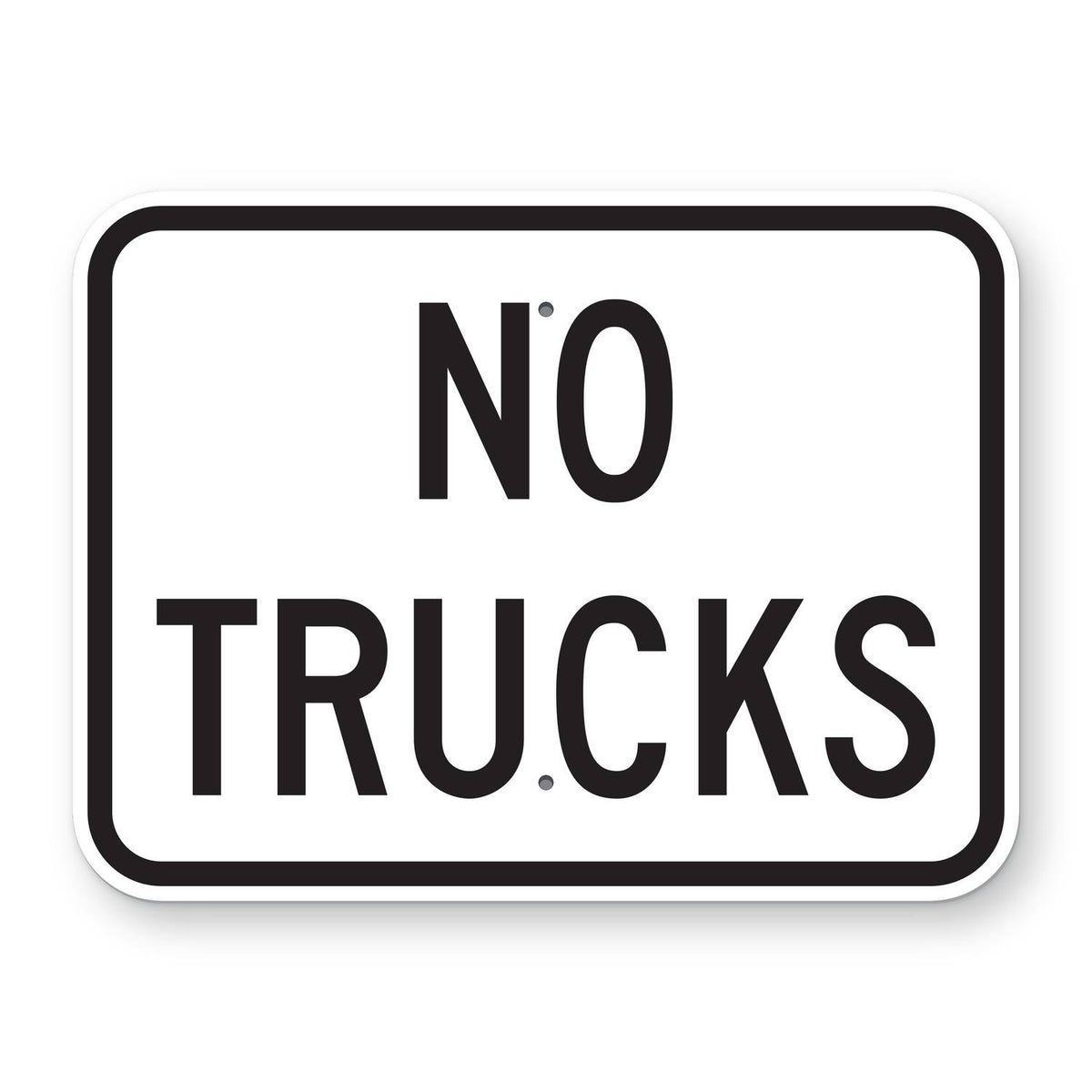 No Trucks Plaque - white horizontal rectangle plaque reading NO TRUCKS
