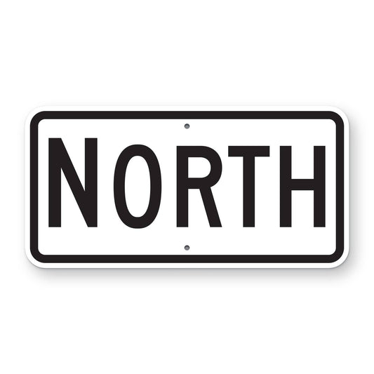 North Route Marker Plaque M3-1 - white horizontal rectangle plaque with a black border reading NORTH in black, the first letter larger