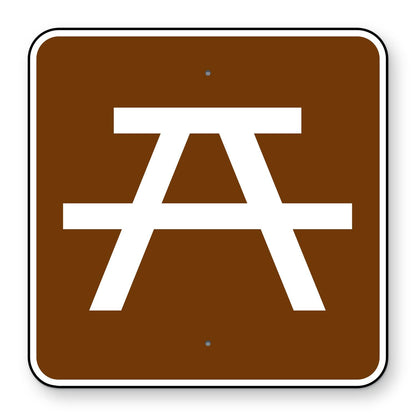 Picnic Area Symbol Sign RS-044 - brown square sign with a white picnic table