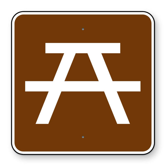 Picnic Area Symbol Sign RS-044 - brown square sign with a white picnic table