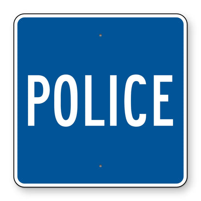 Police Sign D9-14 - blue square sign reading POLICE in white letters