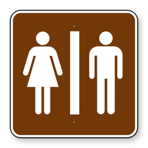 Restrooms Symbol Sign RS-022 - brown square sign with white woman and man figures side by side