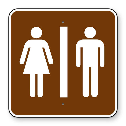 Restrooms Symbol Sign RS-022 - brown square sign with white woman and man figures side by side
