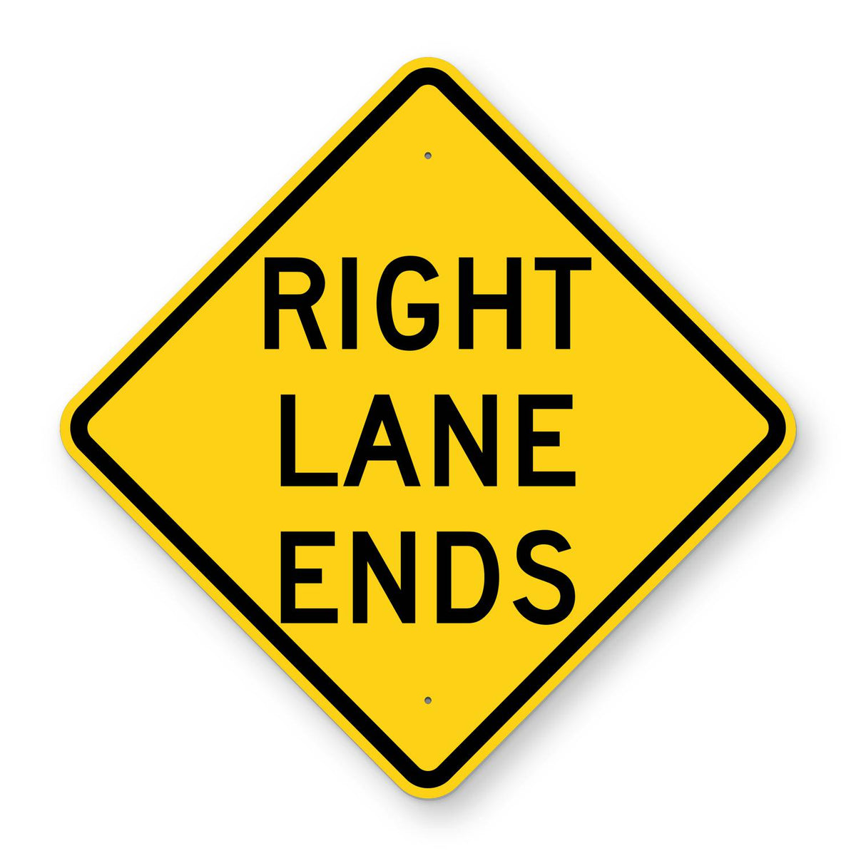 Right Lane Ends Warning Sign W9-1R - yellow diamond sign reading RIGHT LANE ENDS