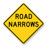 Road Narrows Warning Sign W5-1 - yellow diamond sign reading ROAD NARROWS