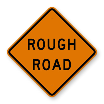 Rough Road Construction Sign W8-8 - orange diamond sign reading ROUGH ROAD