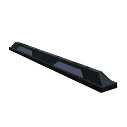 Black rubber parking block with blue reflective strips