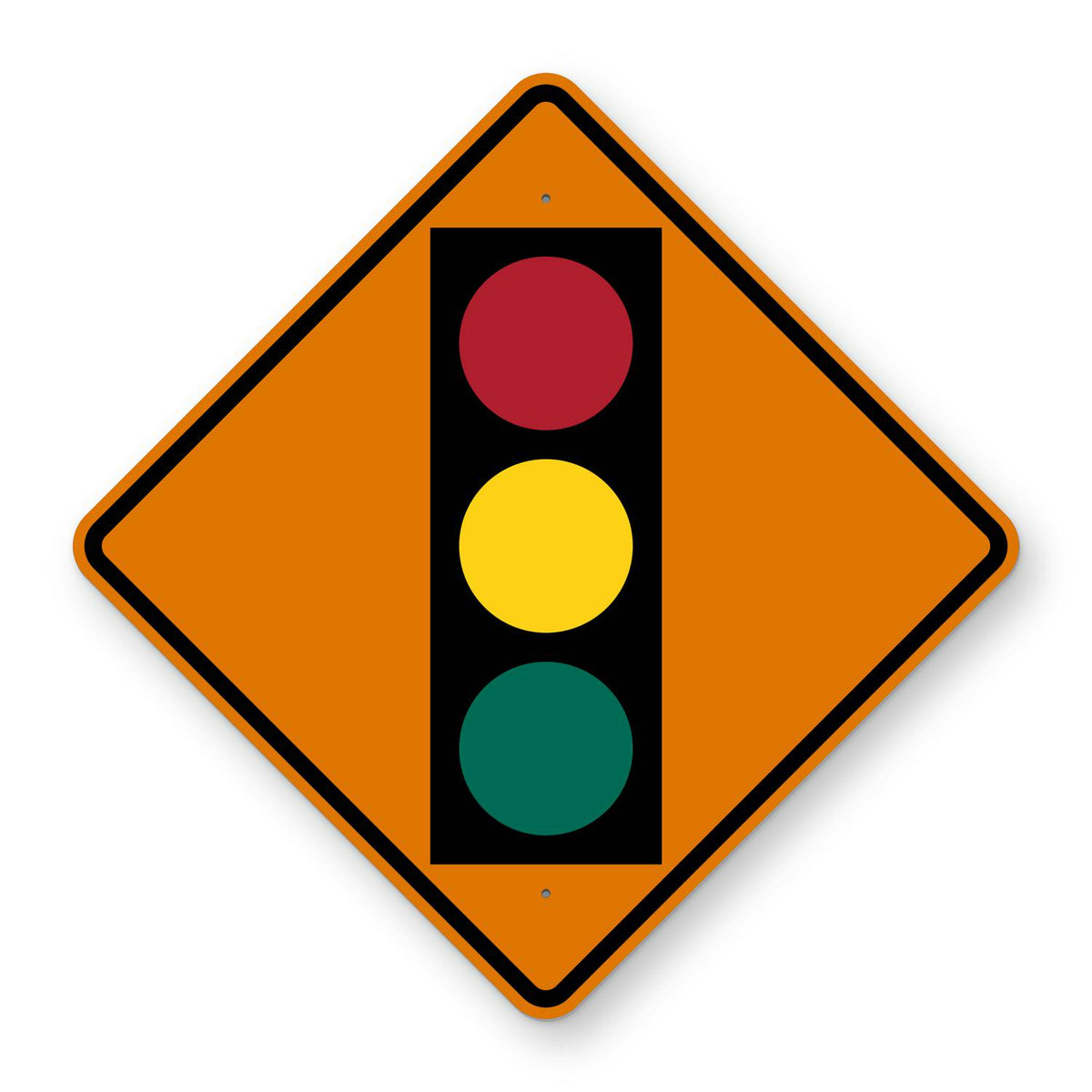 Signal Ahead Construction Sign W3-3 - orange diamond sign with a black traffic signal showing red, yellow and green lights