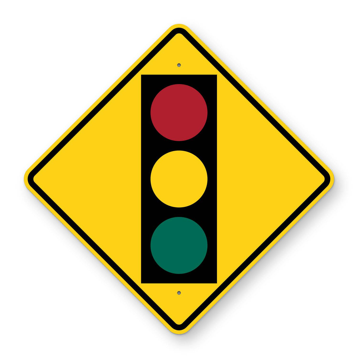 Signal Ahead Warning Sign W3-3 - yellow diamond sign with a black traffic signal showing red, yellow and green lights