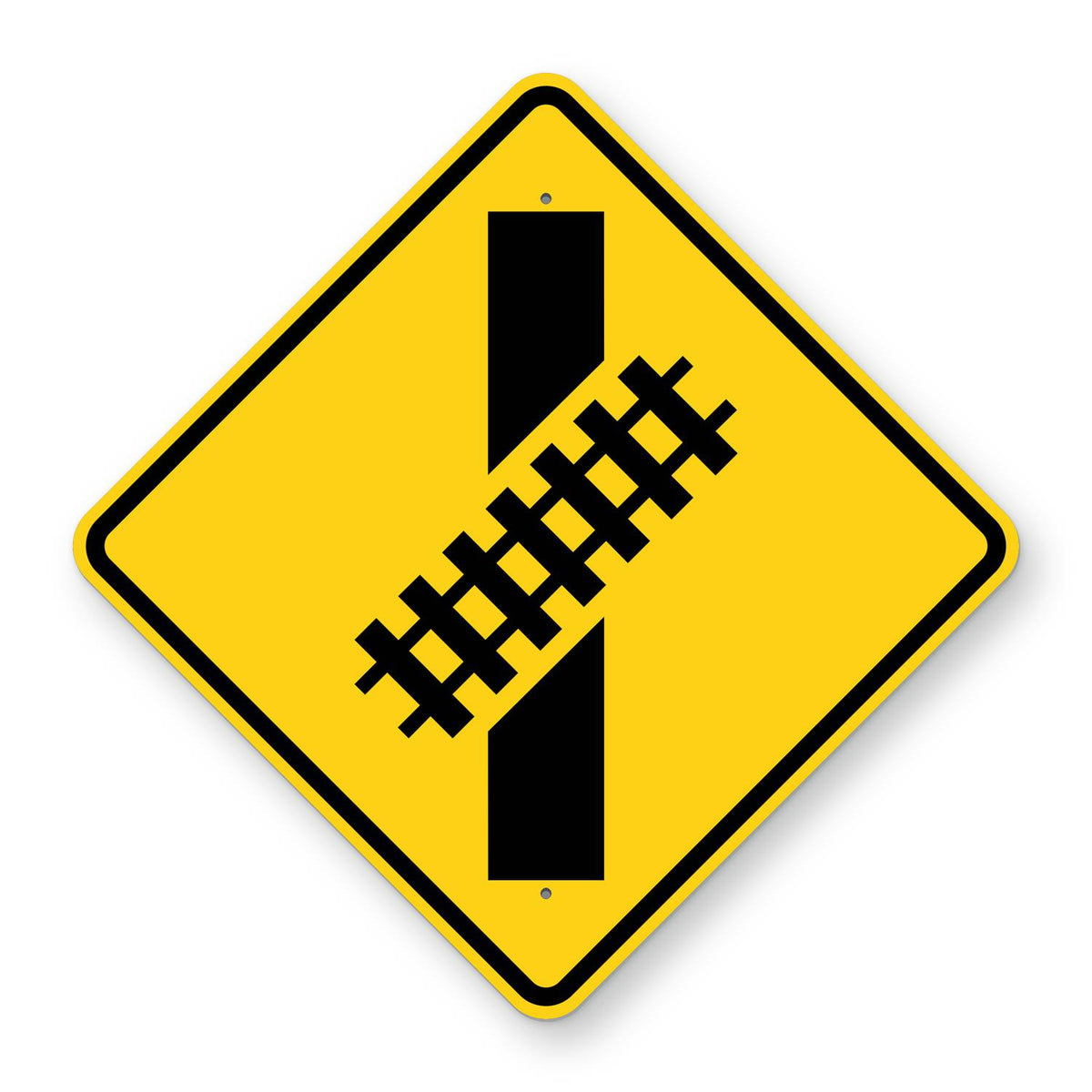 Skewed Railroad Crossing Warning Sign W10-12 - yellow diamond sign with a black symbol of railroad tracks crossing the road at an angle