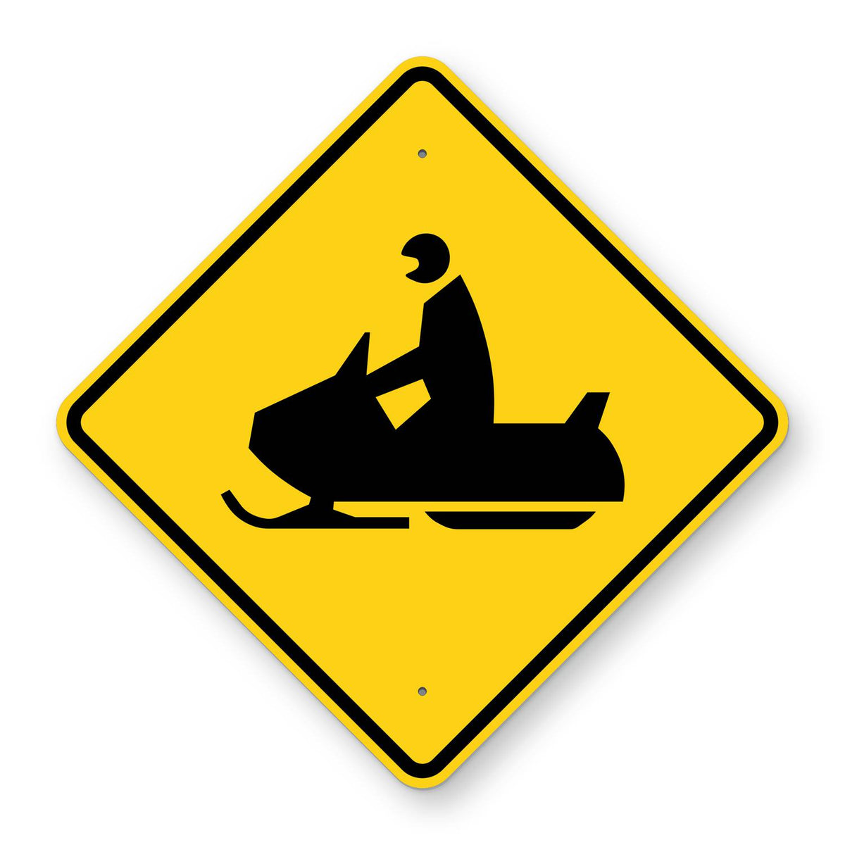 Snowmobile Crossing Sign W11-6 - yellow diamond sign with a black snowmobile and rider