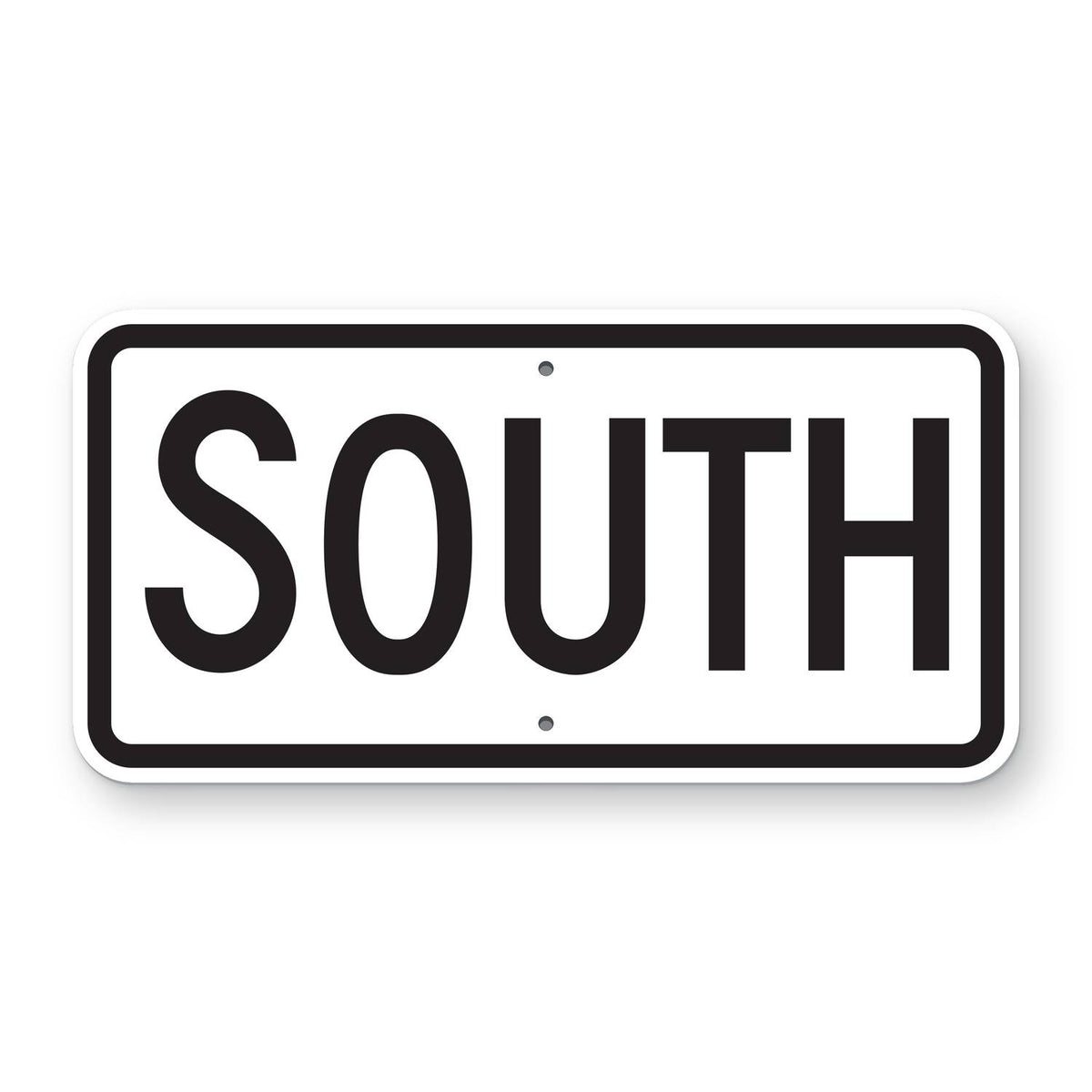 South Route Marker Plaque M3-3 - white horizontal rectangle plaque with a black border reading SOUTH in black, the first letter larger
