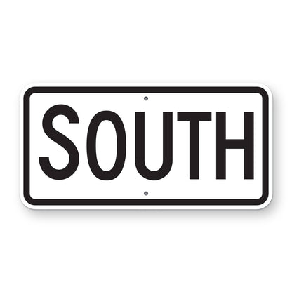 South Route Marker Plaque M3-3 - white horizontal rectangle plaque with a black border reading SOUTH in black, the first letter larger