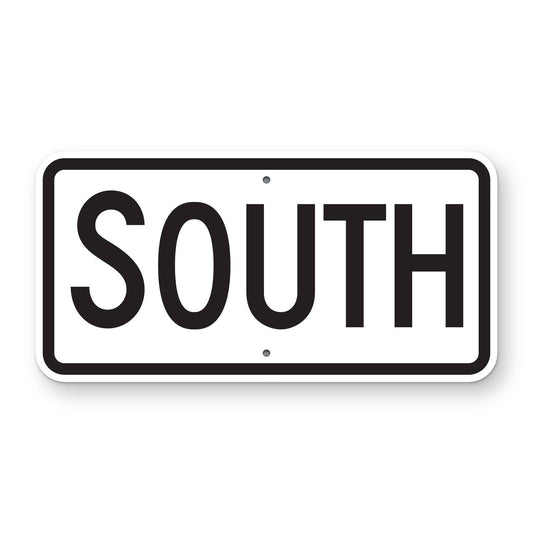 South Route Marker Plaque M3-3 - white horizontal rectangle plaque with a black border reading SOUTH in black, the first letter larger