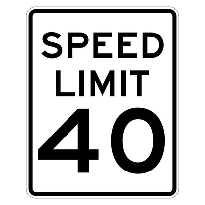 Speed Limit 40 MPH Sign R2-1 - white vertical rectangle sign reading SPEED LIMIT 40 in black