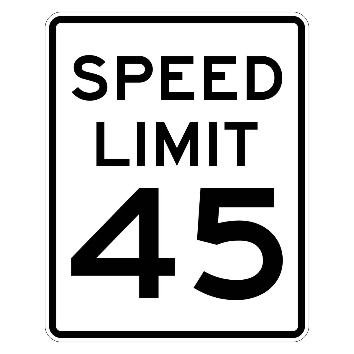 Speed Limit 45 MPH Sign R2-1 - white vertical rectangle sign reading SPEED LIMIT 45 in black