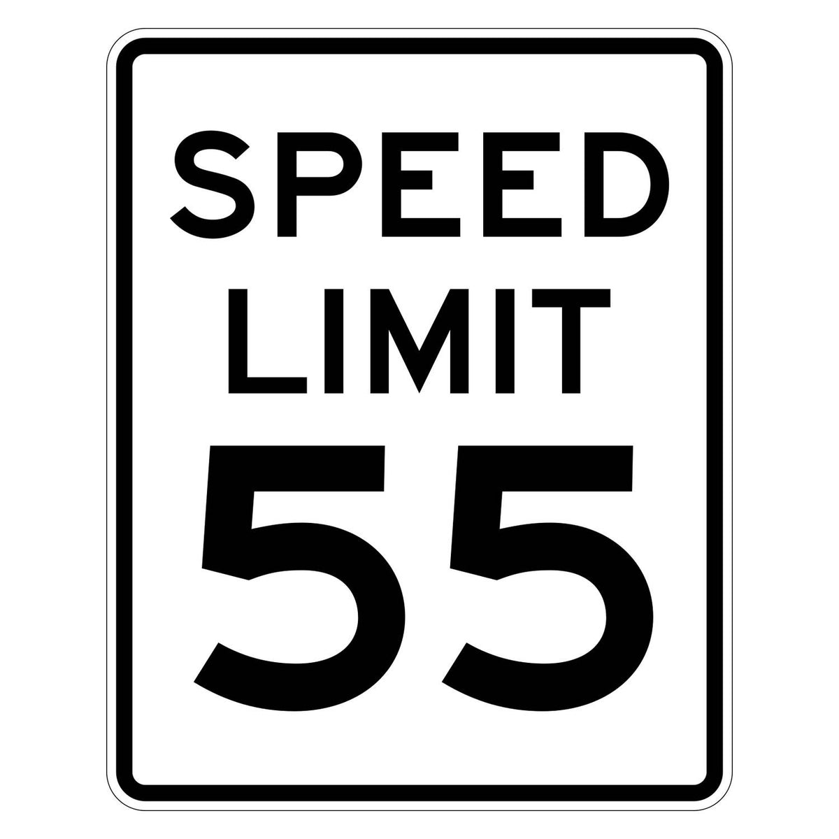 Speed Limit 55 MPH Sign R2-1 - white vertical rectangle sign reading SPEED LIMIT 55 in black