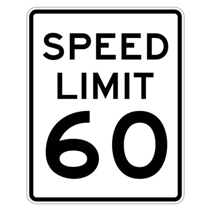 Speed Limit 60 MPH Sign R2-1 - white vertical rectangle sign reading SPEED LIMIT 60 in black