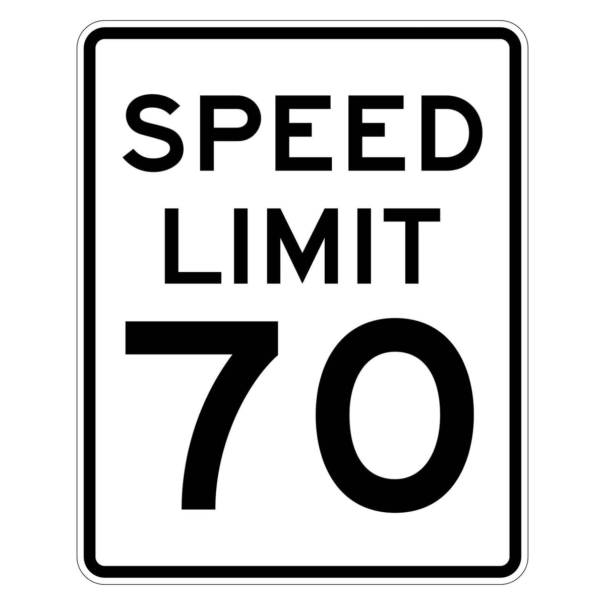 Speed Limit 70 MPH Sign R2-1 - white vertical rectangle sign reading SPEED LIMIT 70 in black