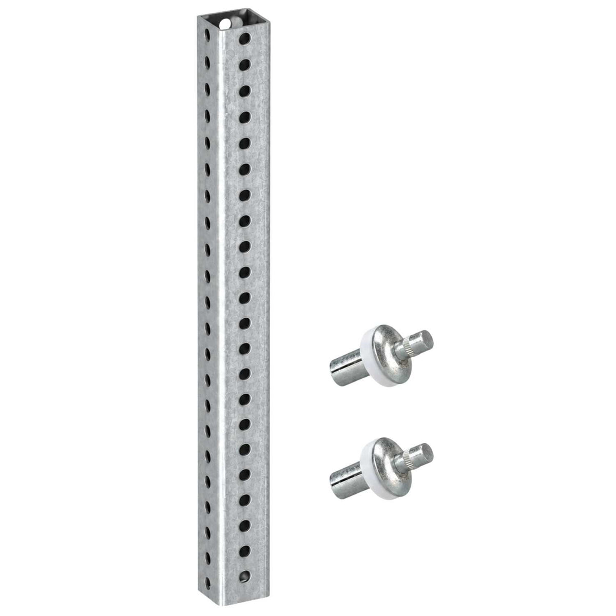5-foot galvanized steel square sign post with 1.75-inch profile and two aluminum drive rivets with nylon washers.