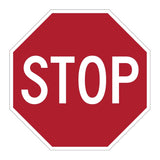 Red octagonal MUTCD R1-1 stop sign with white "STOP" legend, made from reflective aluminum.