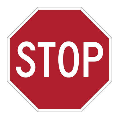 Red octagonal MUTCD R1-1 stop sign with white "STOP" legend, made from reflective aluminum.