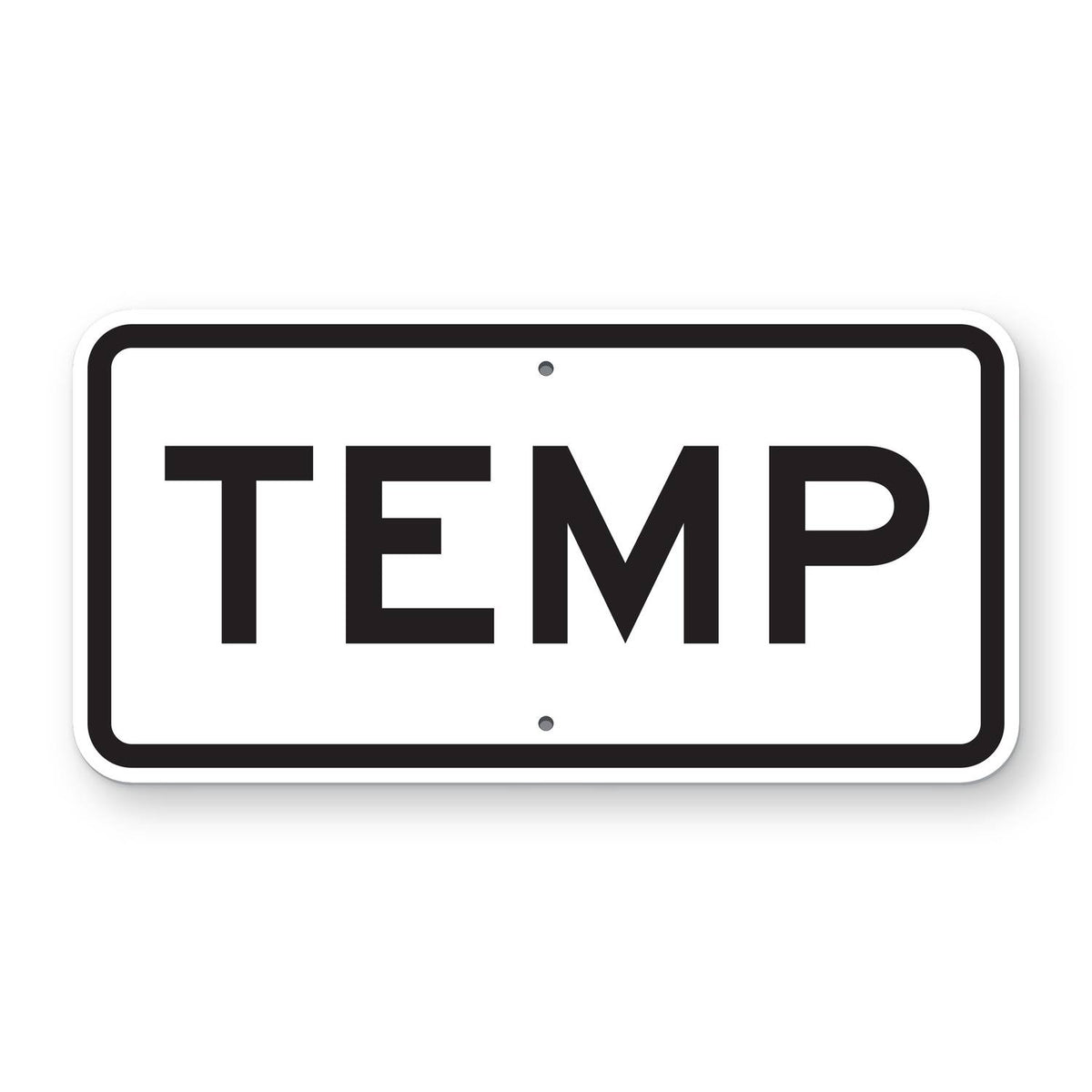 Temp Route Marker Plaque M4-7a - white horizontal rectangle plaque with a black border reading TEMP in black