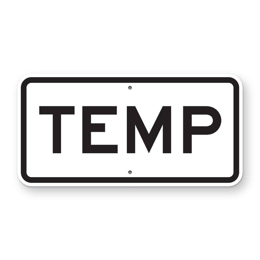 Temp Route Marker Plaque M4-7a - white horizontal rectangle plaque with a black border reading TEMP in black