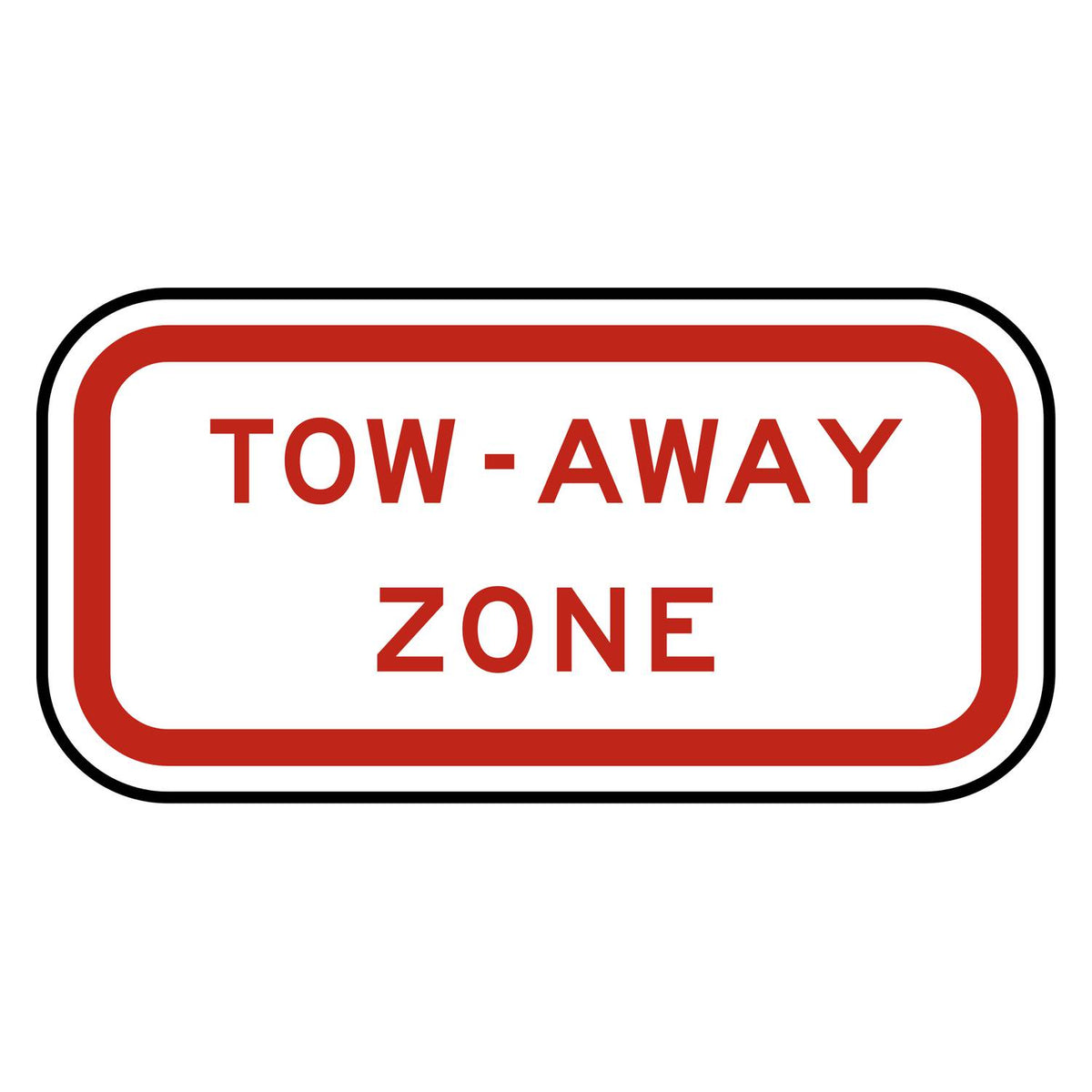 Tow-Away Zone Plaque R7-201aP - white horizontal rectangle plaque reading TOW-AWAY ZONE in red