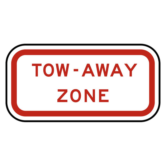 Tow-Away Zone Plaque R7-201aP - white horizontal rectangle plaque reading TOW-AWAY ZONE in red