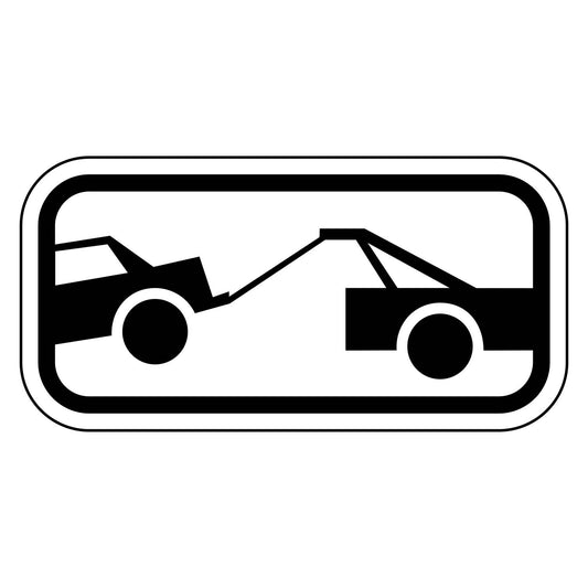 Tow-Away Zone Symbol Plaque R7-201P - white horizontal rectangle plaque with a black tow truck symbol
