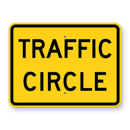 Traffic Circle Plaque W16-12P - yellow horizontal rectangle plaque reading TRAFFIC CIRCLE