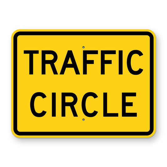 Traffic Circle Plaque W16-12P - yellow horizontal rectangle plaque reading TRAFFIC CIRCLE
