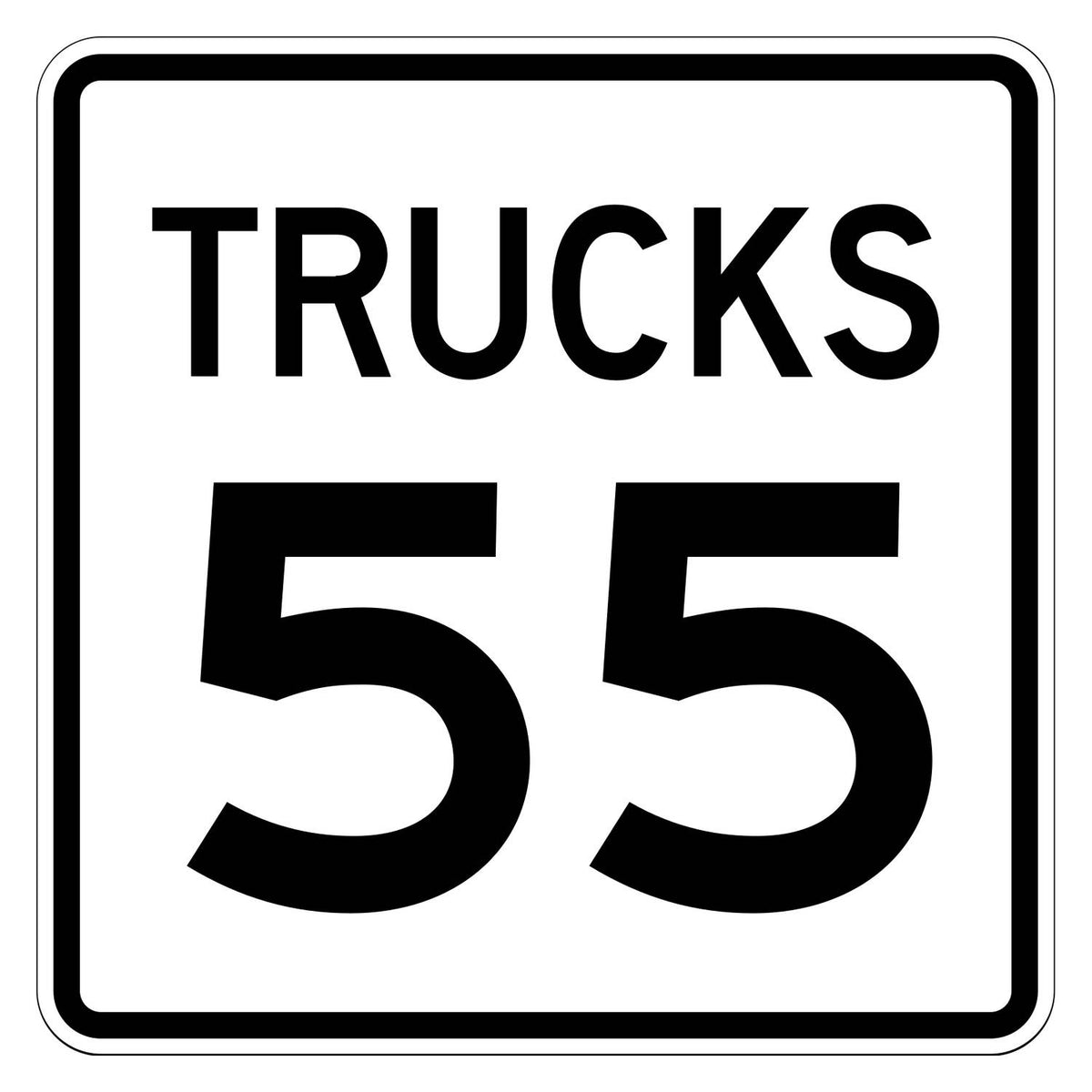Truck Speed Limit 55 MPH Plaque R2-2P - white square plaque reading TRUCKS 55 in black